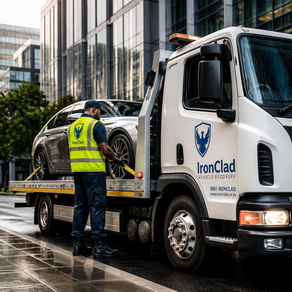 Vehicle recovery truck with Ironclad branding